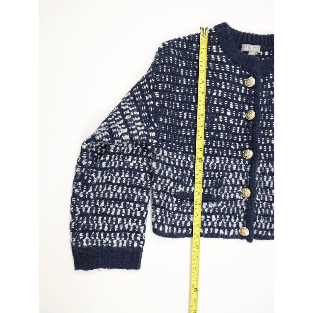 Quiet Luxury Preppy J.Crew Alpaca Wool Gold Button Cardigan Jacket Navy XS